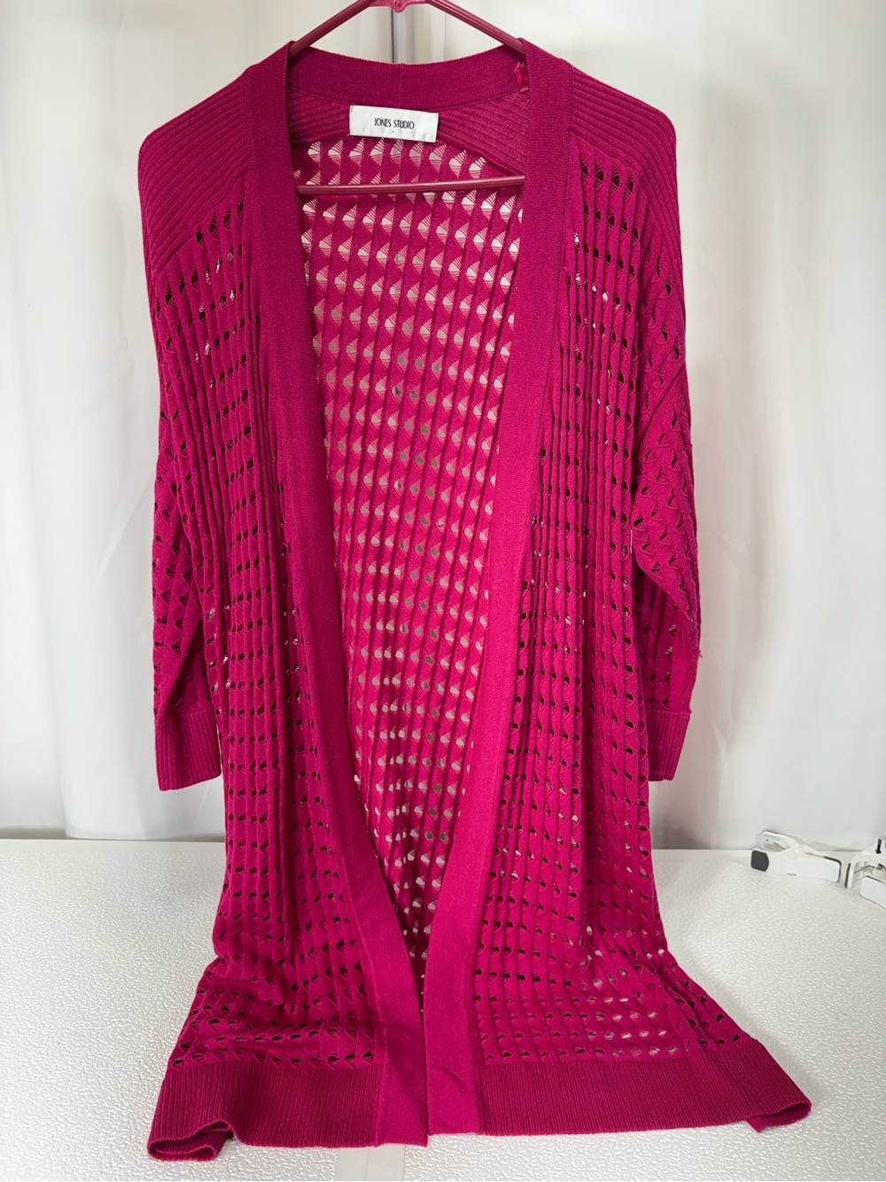 Jones Studio Magenta Openwork Long Cardigan 3696